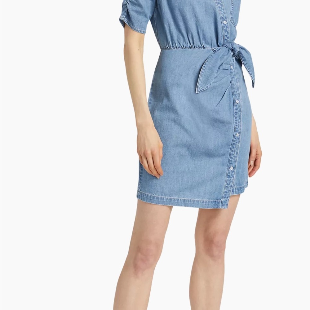 Veronica Beard Blue Mini Dress with Collar and Tie Front